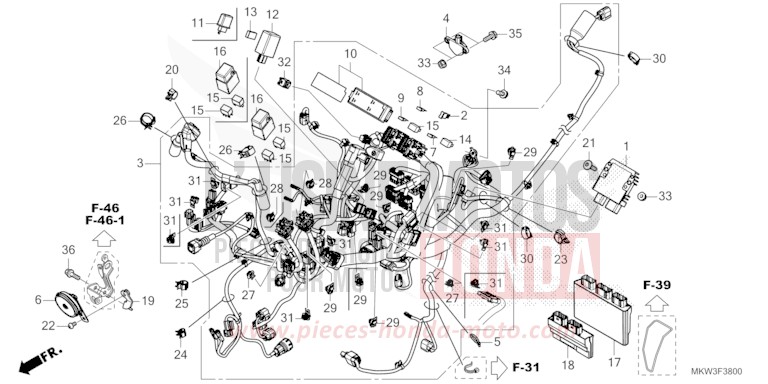 FAISCEAU DES FILS von NC750X "Meca" CANDY CHROMOSPHERE RED (R381) von 2023